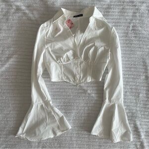 White Long Sleeve Crop Top